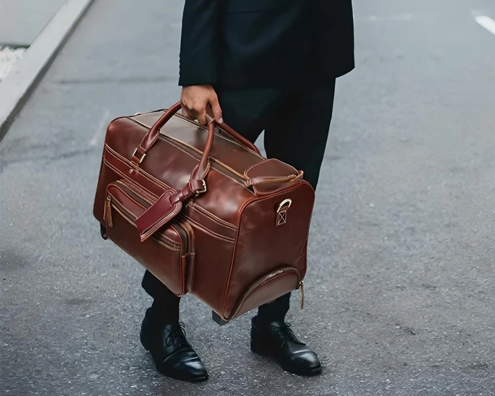 carry on leather duffle bag
