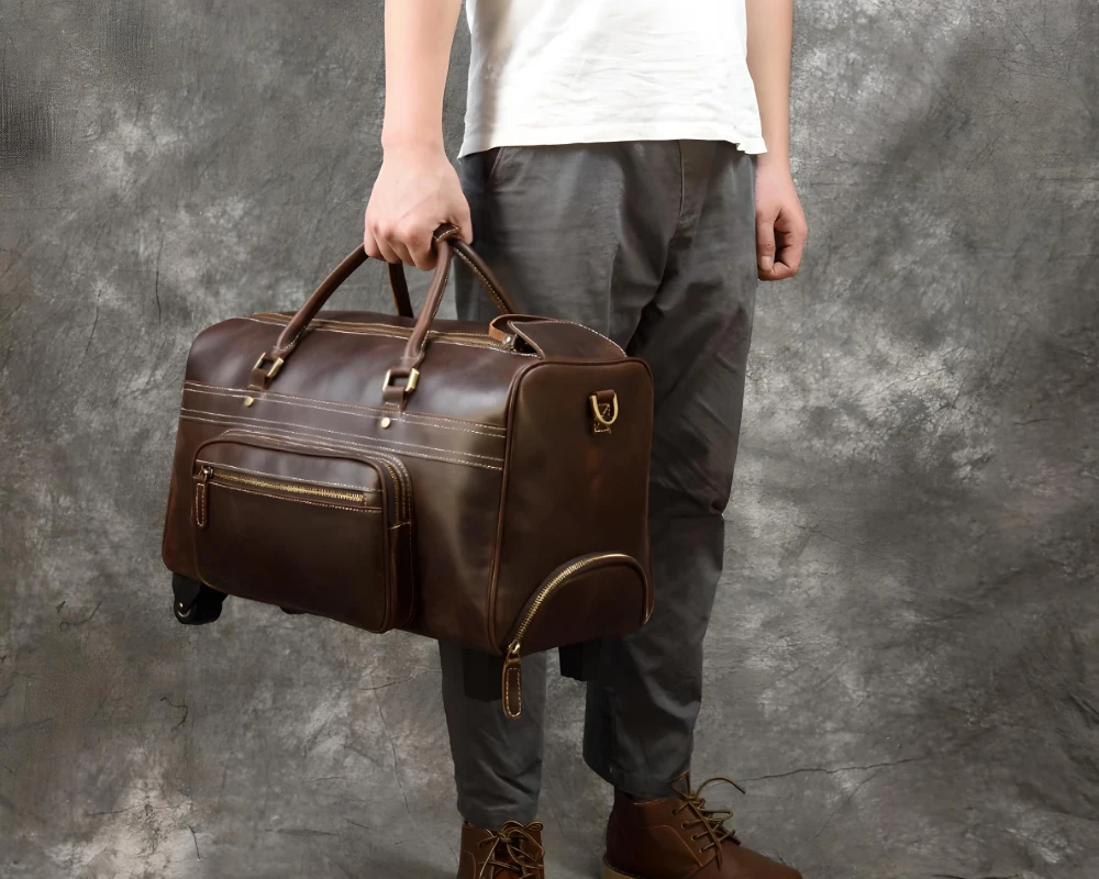 leather carry on bag with wheels